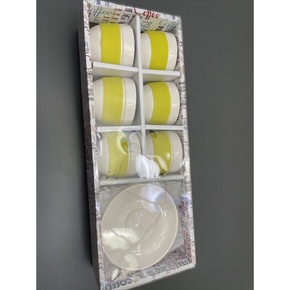 Krystallo By Tov Lev Set Of 6 Espresso Cups & Saucers Built In Silicone Cozy - Picture 8 of 10